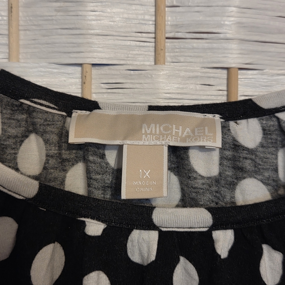 Michael Kors Black and White Polka Dot Blouse Tie Sleeves 1X - Picture 3 of 7